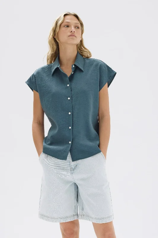 warm tops for women -Heather Silk Short Sleeve Shirt