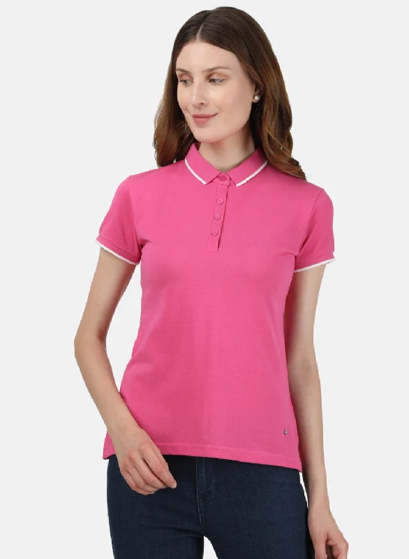 business casual blouses for women -Womens Pink Plain T-Shirt