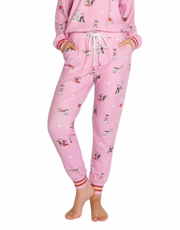 streetwear pants for women -My Favorite Breed Dog Print Pj Pant In Pink Orchard