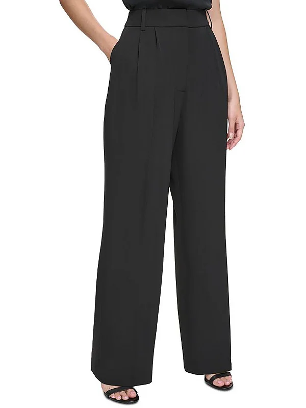 women's high waist pants -Womens Pleated High Rise Wide Leg Pants