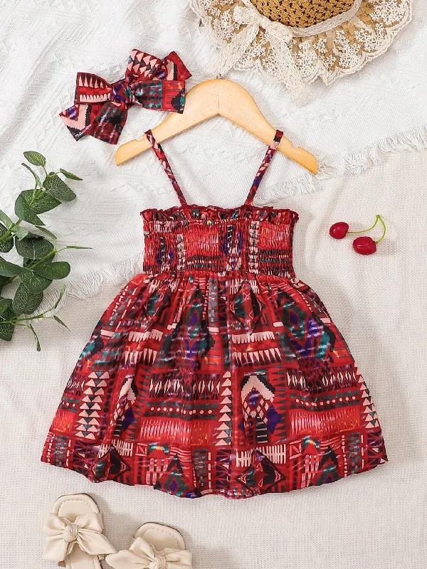 solid color blouses for women -Baby Girl Printed Smocked Pinafore Skirt