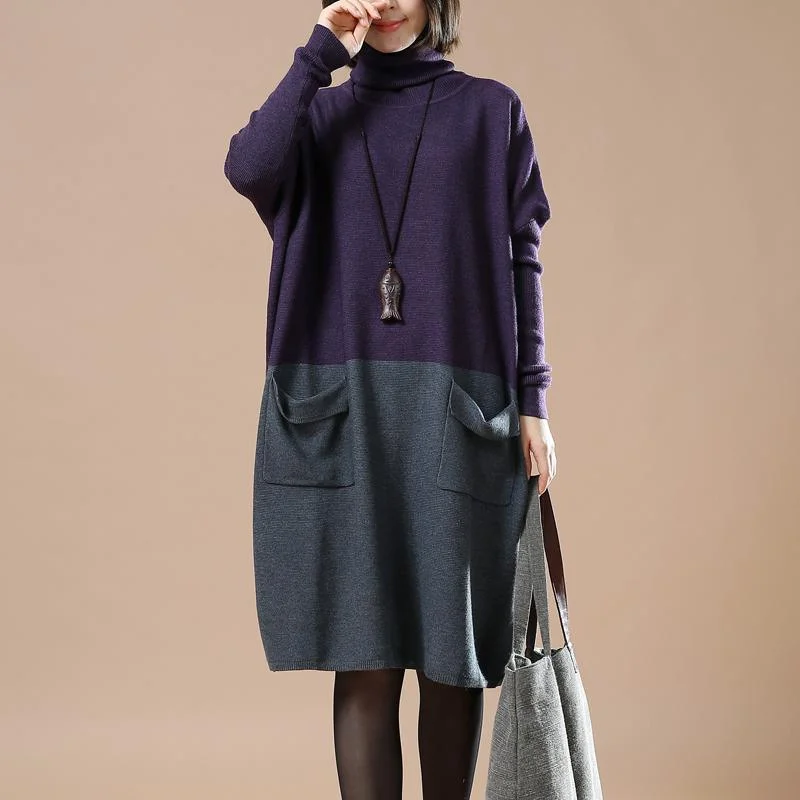 printed shirts for women -plus size purple sweaters cute turtle neck knit dresses