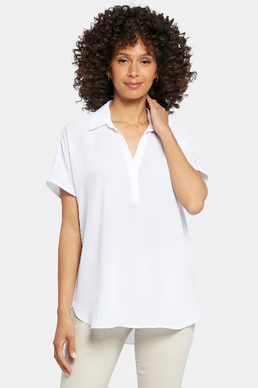 cotton tunics for women -Becky Short Sleeved Blouse - Optic White