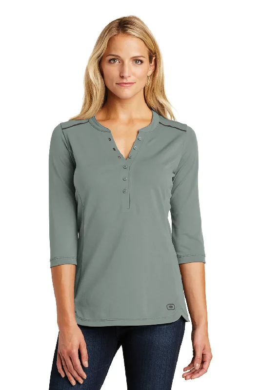 eco-friendly tops for women -Ogio Womens Fuse Moisture Wicking 3/4 Sleeve Henley T-Shirt - Rogue Grey - Closeout