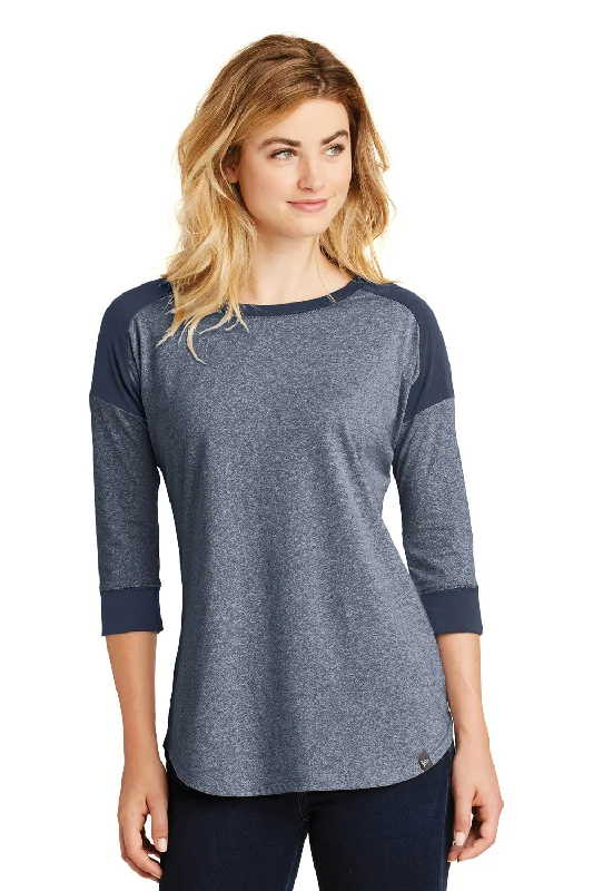 basic tops for women -New Era Womens Heritage 3/4 Sleeve Crewneck T-Shirt - Navy Blue Twist/Navy Blue