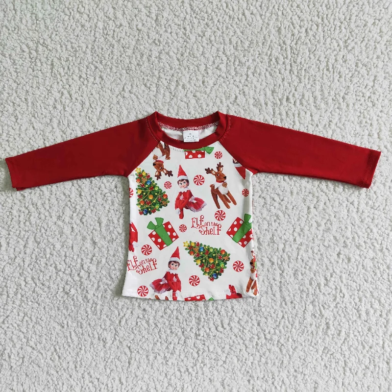 women's fitted tops -6 A12-21 baby boy Xmas red cartoon t-shirts-promotion 2023.10.30