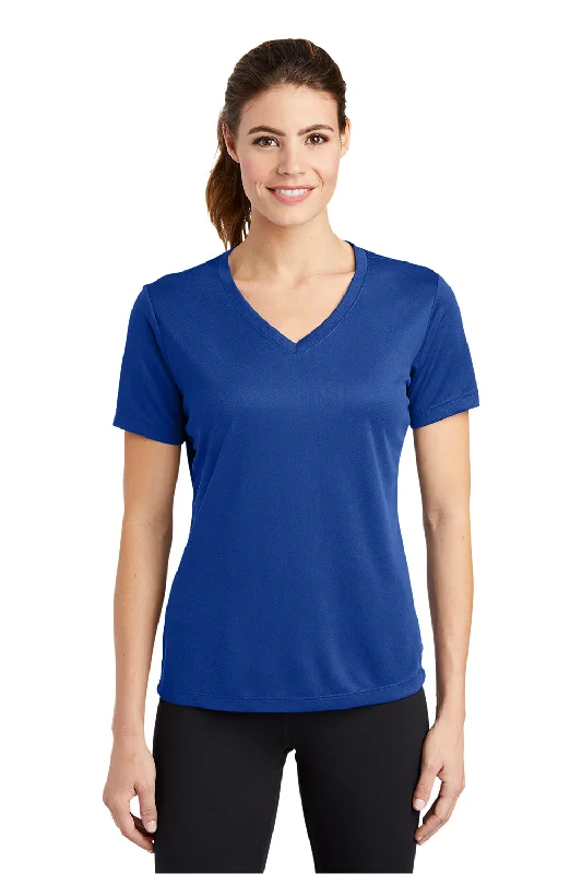 soft knitted blouses for women -Sport-Tek Womens RacerMesh Moisture Wicking Short Sleeve V-Neck T-Shirt - True Royal Blue