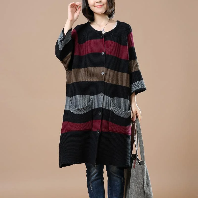 oversized t-shirts for women -Black sweater coat plus size cardigans