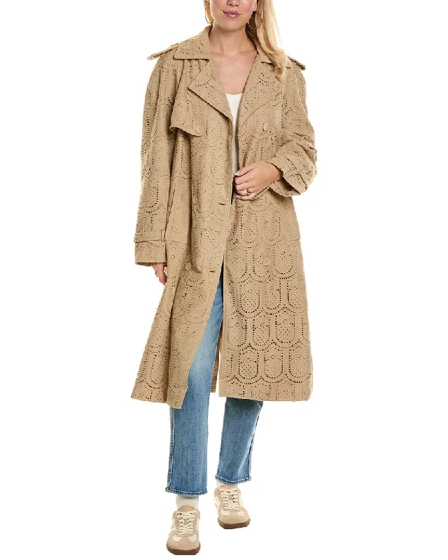 sporty jackets for women -FARM Rio Eyelet Trench Coat