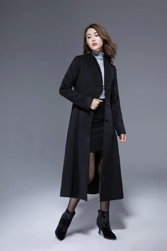 elegant evening coats for women -black vintage wool coat womens winter warm jacket 1824#