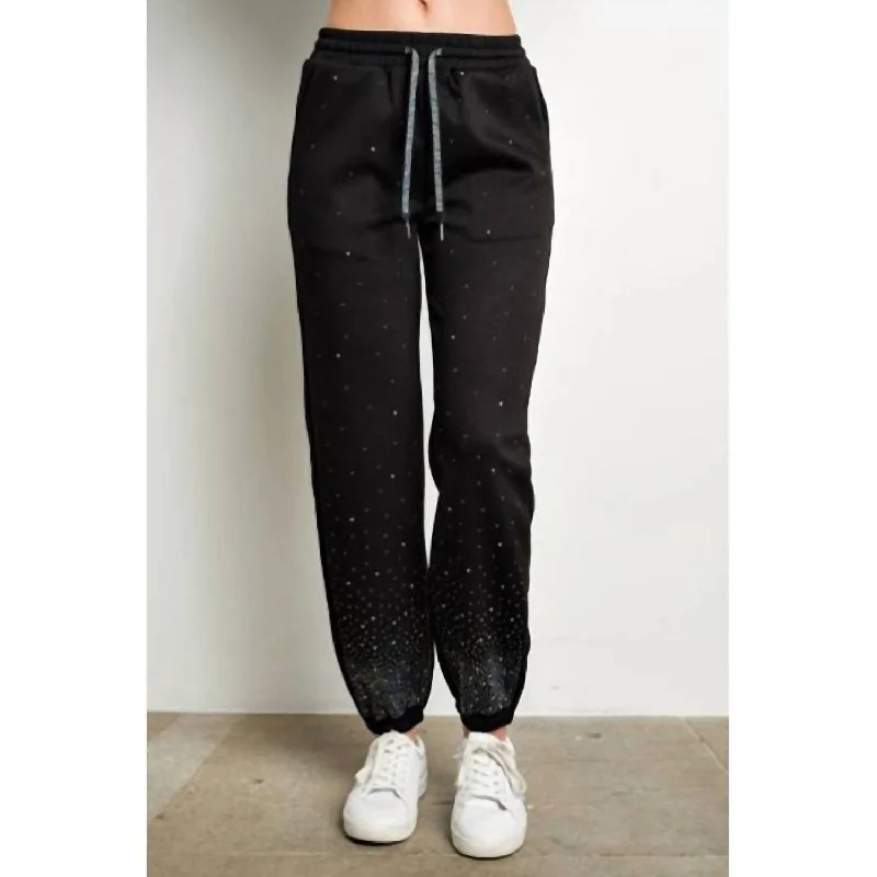 holiday pants for women -Rhinestone Embellished Jogging Sweatpants In Black