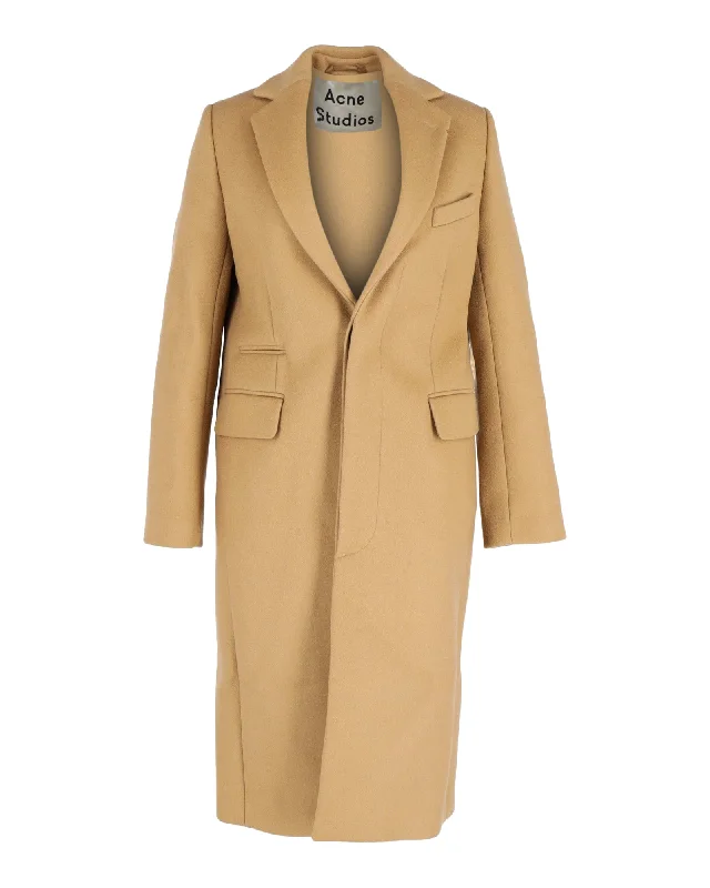 military-style coats for women -Acne Studios Long Trench Coat in Beige Wool