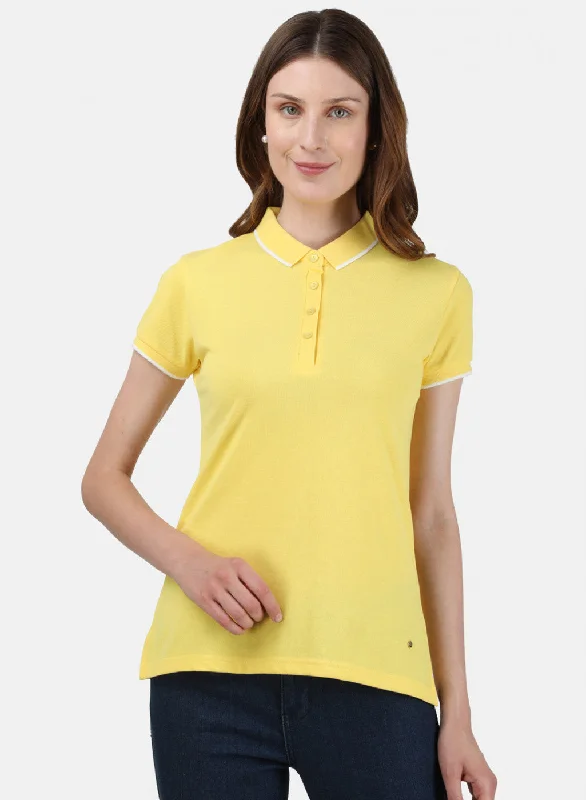 women's knitted sweaters -Womens Yellow Plain T-Shirt