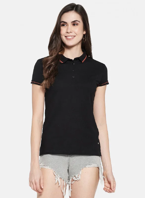 stylish tops for ladies -Womens Black Plain T-Shirt