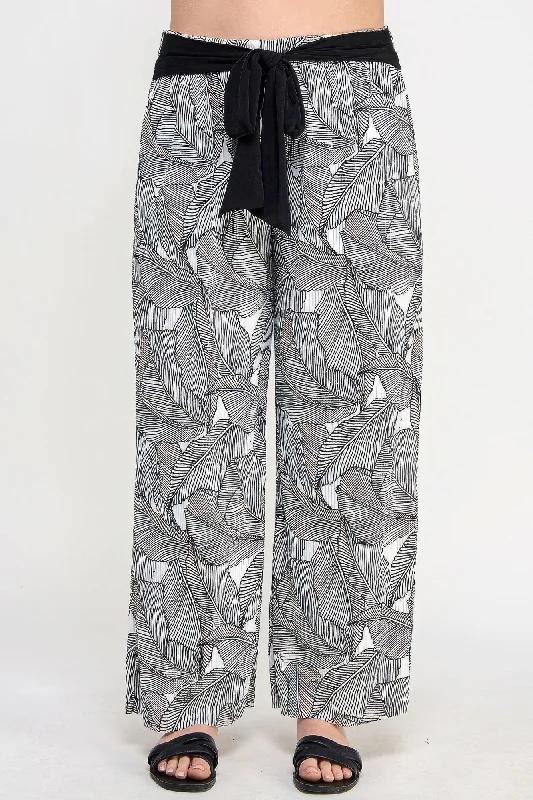 casual lounge pants for women -Plisse Palm Print Pants