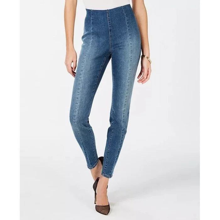 relaxed denim pants for women -INC International Concepts Women's Pull On Skinny Jeans Blue Size 8 Petite - 8 Petite