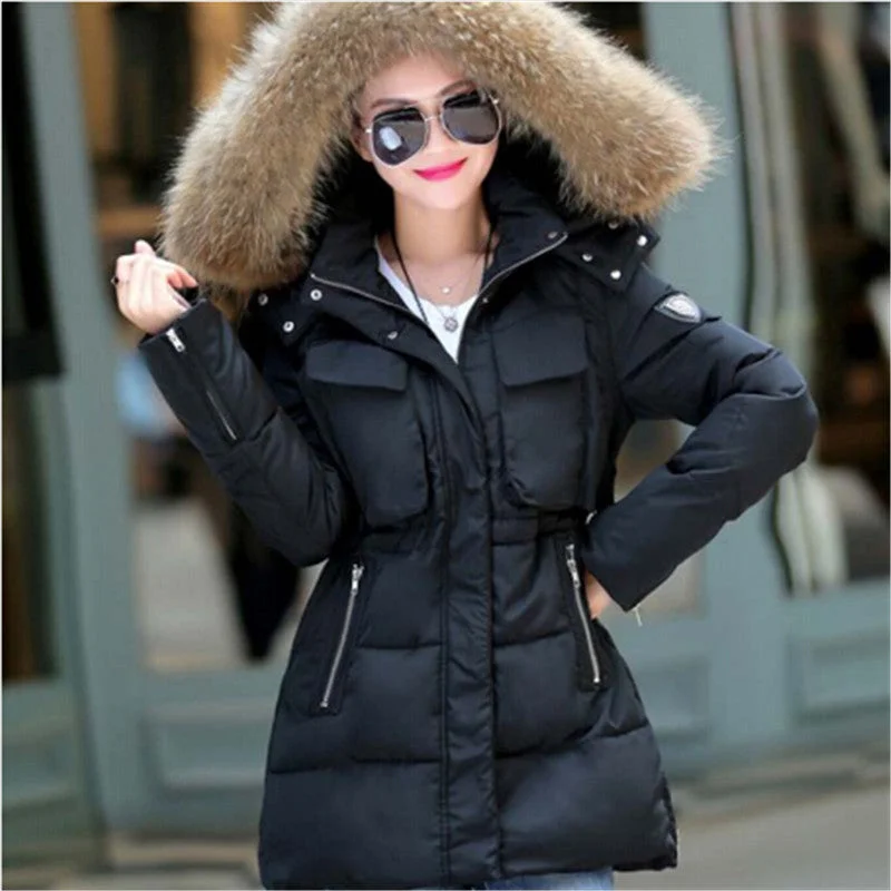 short jackets for women -AILOOGE 2017 Winter Jacket Women Thickening Slim Long Cotton Padded Coat Fur Hood Parka Women Manteau Femme