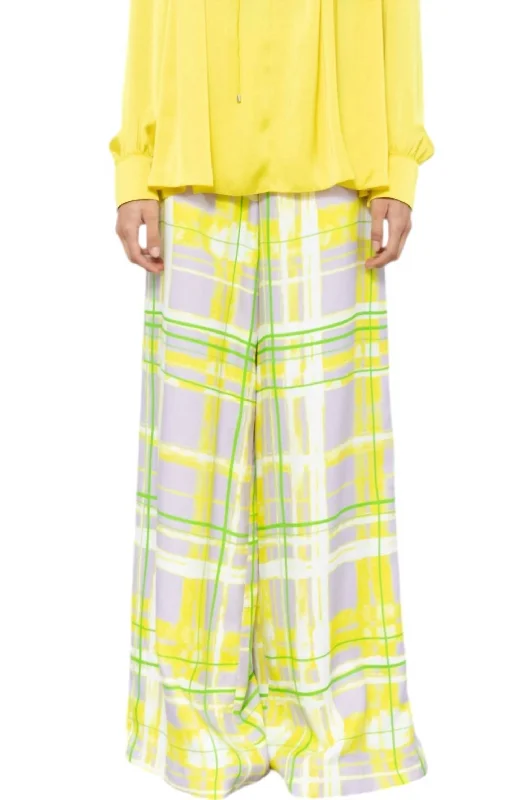 trendy flared trousers for women -Woven Painted Check Pants In Spring