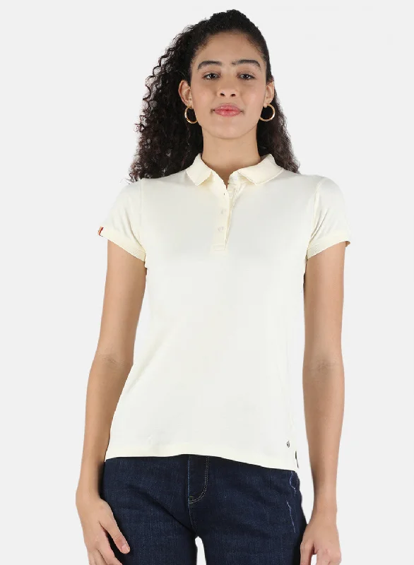 floral chiffon blouses for women -Women Off White Plain T-Shirt