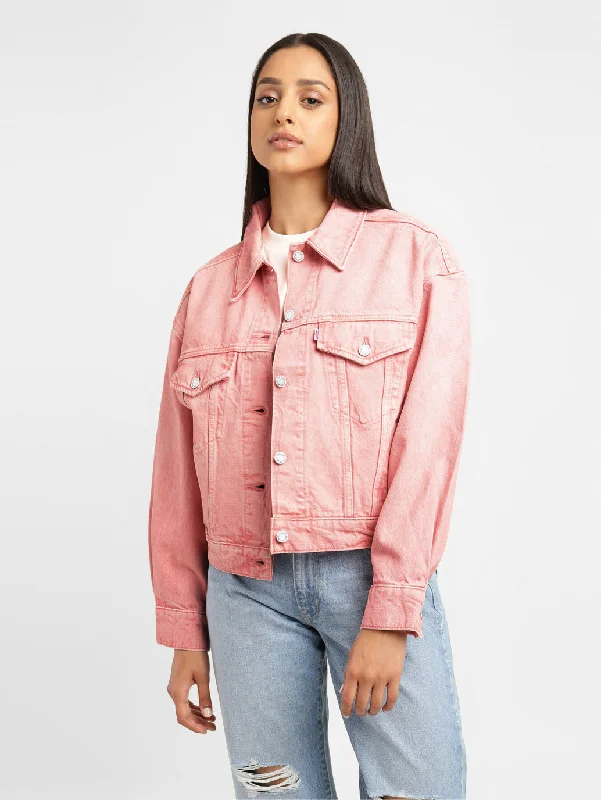 structured coats for women -Levi's x Deepika Padukone Solid Peach Spread Collar Denim Jacket