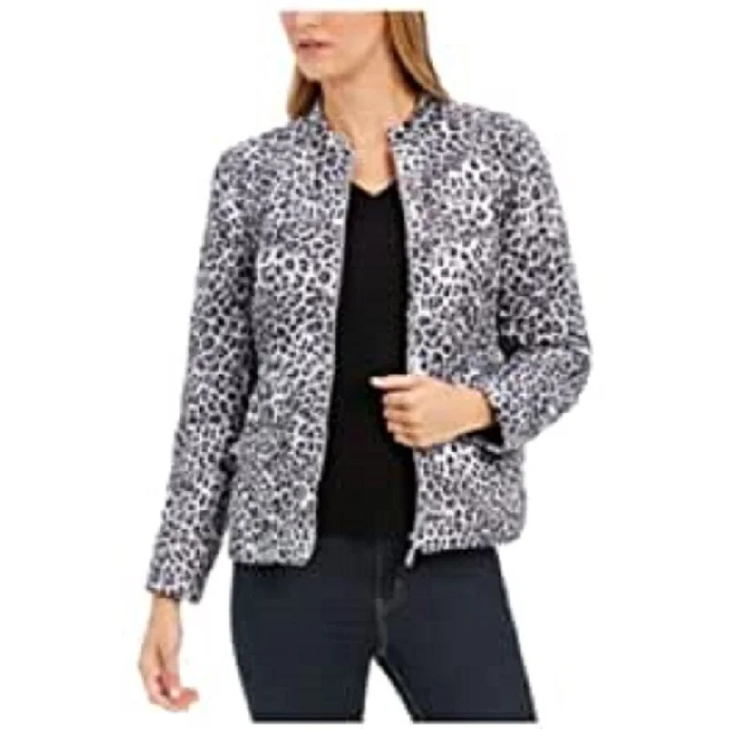 high collar coats for women -Charter Club Women's Animal-Print Jacket White Size Extra Large - X-Large