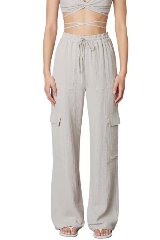 casual lounge pants for women -Jacob Pull On Relaxed Guaze Cargo Pants In Natural