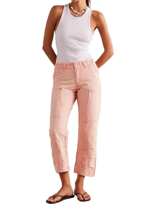 tapered pants for women -Supersonic Slim Pants In Coral Pink