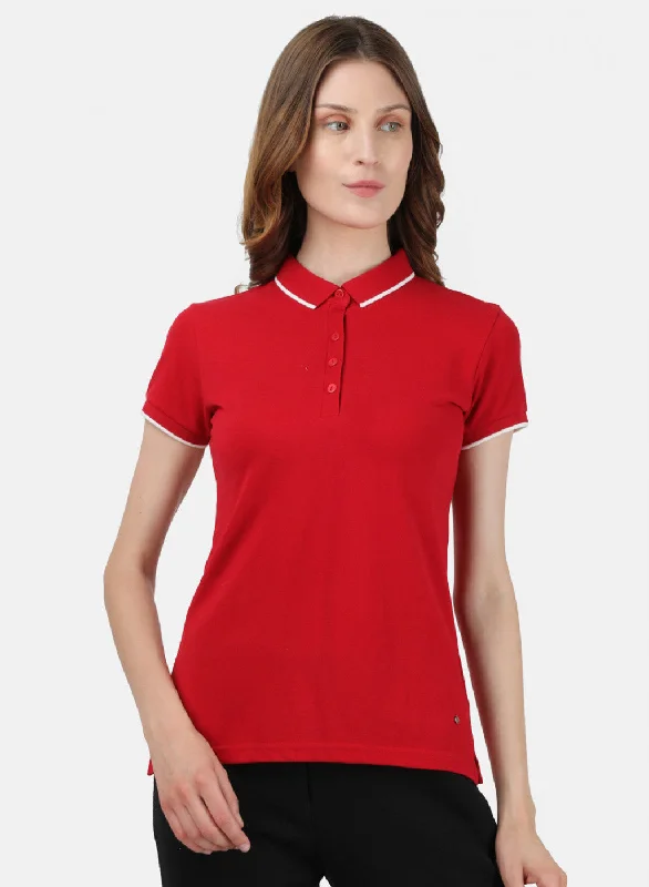 short sleeve tops for women -Womens Red Plain T-Shirt