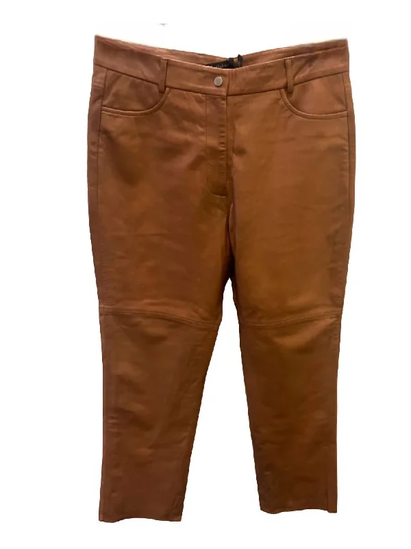 soft fabric pants for women -Women's Lamb Leather Straight Leg Pant In Cognac