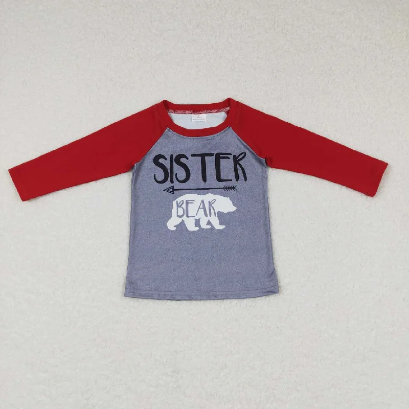 trendy crop tops for women -GT0390 girls sister bear print christmas t-shirt