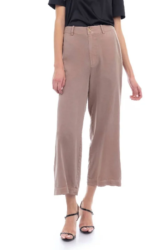 lightweight pants for women -Wide Leg Crop Pant In Tan