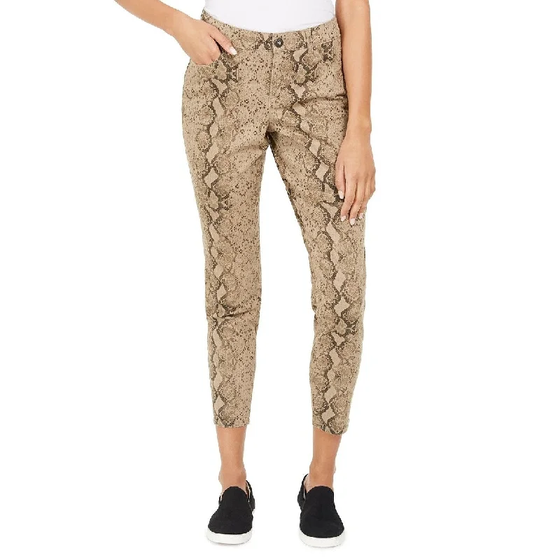 wool trousers for women -Style & Co Women's Tummy-Control Printed Skinny Jeans Brown Size 8