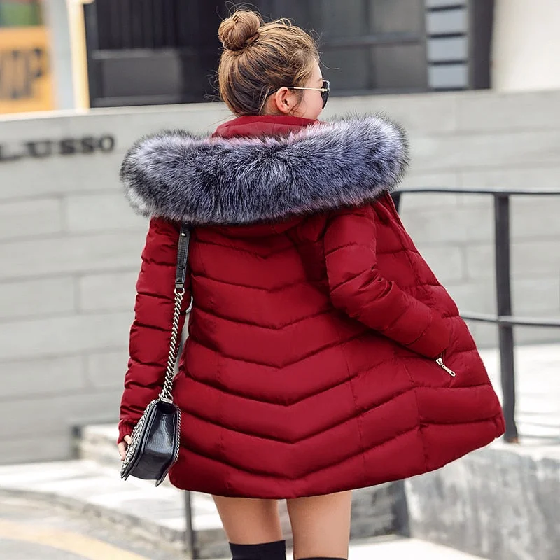 single-breasted coats for women -womens winter jackets and coats 2018 Parkas for women 4 Colors Wadded Jackets warm Outwear With a Hood Large Faux Fur Collar