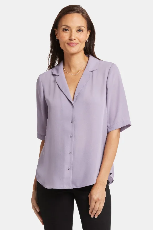 casual oversized tops for women -Gabrielle Short Sleeved Blouse - Arctic Dusk