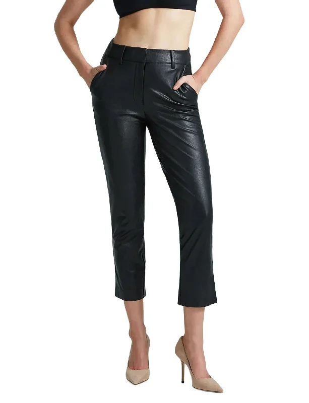 cropped joggers for women -Faux Leather 7/8 Trouser In Black