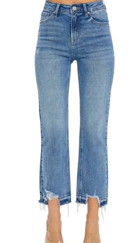 cropped palazzo pants for women -High Rise Shadow Hem Straight Leg In Washed Denim