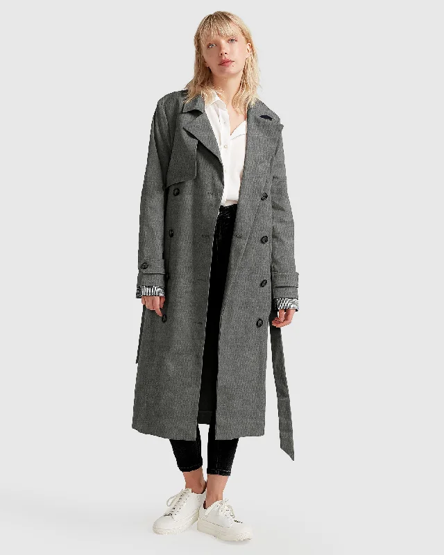 trendy plaid blazers for women -Empirical City Trench Coat