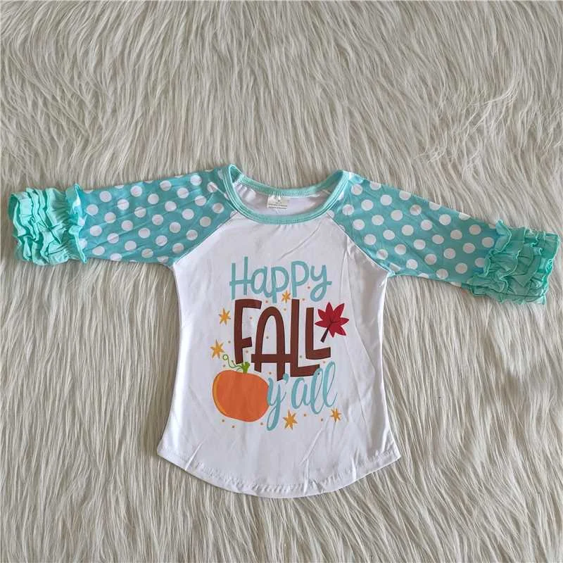 women's chiffon tunics -girls happy fall blue sleeve T-shirt 6 A13-11