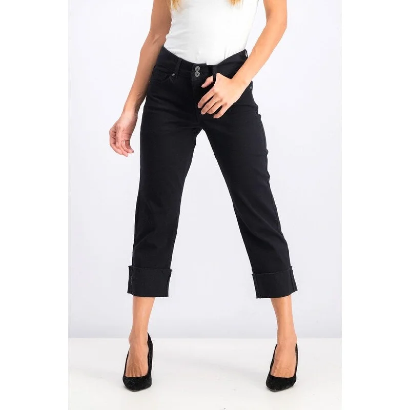 trendy pants for women -Style & Co Women's High Cuffed Capri Jeans Black Size 18