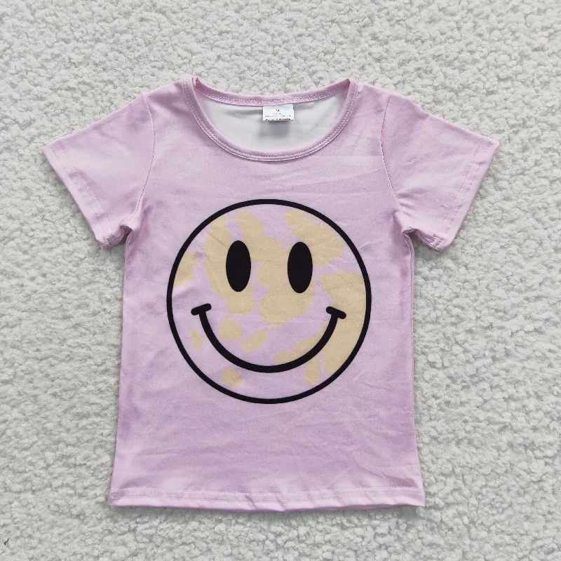 longline tops for women -girls smile face pink t-shirts GT0192