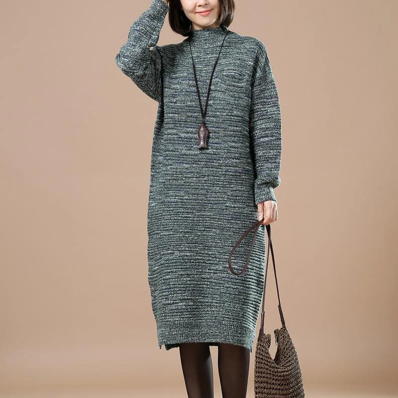 striped shirts for women -Green women sweaters plus size knit winter dress