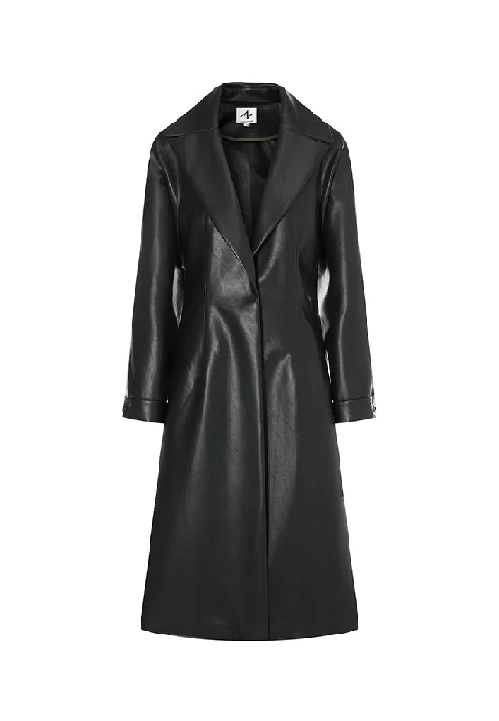 street style coats for women -Miller Waterproof Sustainable Vegan Leather Trench with Flared Skirt