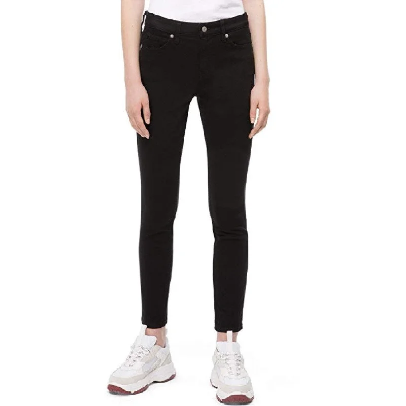 women's elastic waist pants -Calvin Klein Women's Mid Rise Super Skinny Jeans Black - Size 28"x30" - 28" x 30"