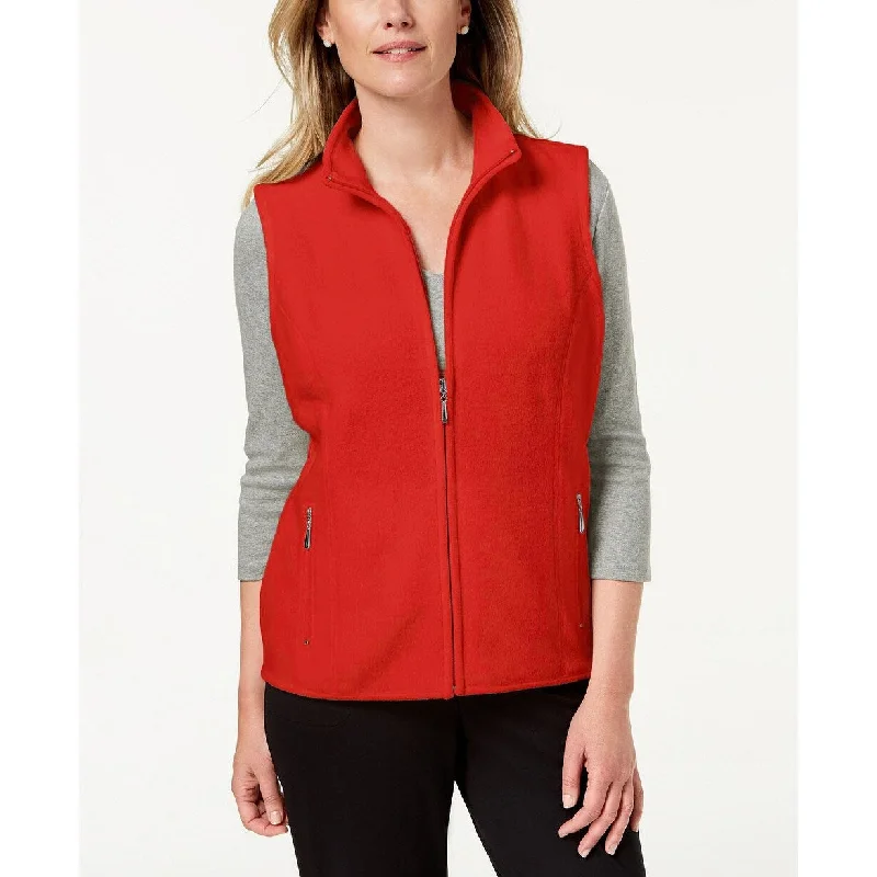 long trench coats for women -Karen Scott Women's Petite Fleece Zip-Front Vest Red Size Petite Small - Petite Small