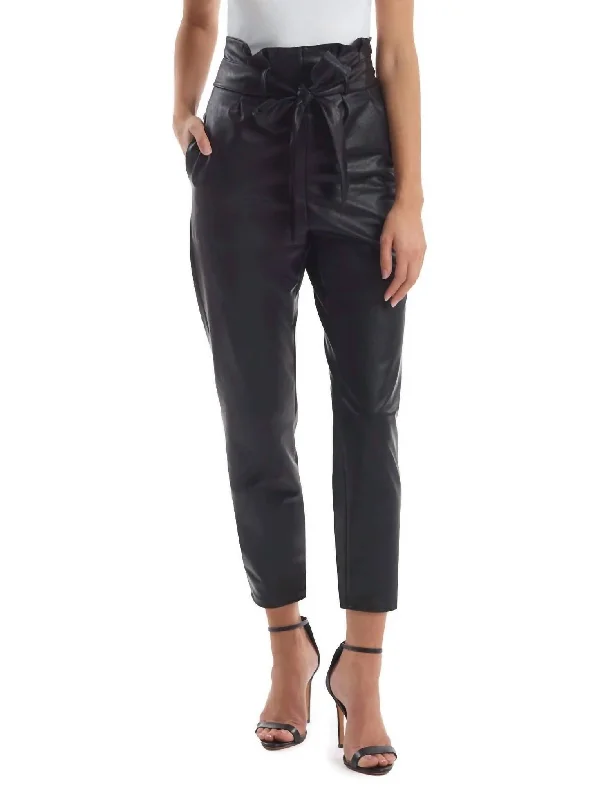 office pants for women -Faux Leather Paperbag Pant In Black