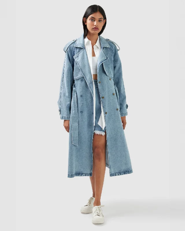 quilted bomber jackets for women -Wild Skies Denim Trench