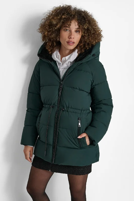 travel jackets for women -MID LENGTH LUSH PUFFER JACKET