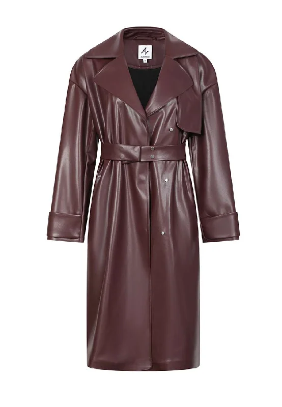 high collar coats for women -Vegan Leather Trench Coat