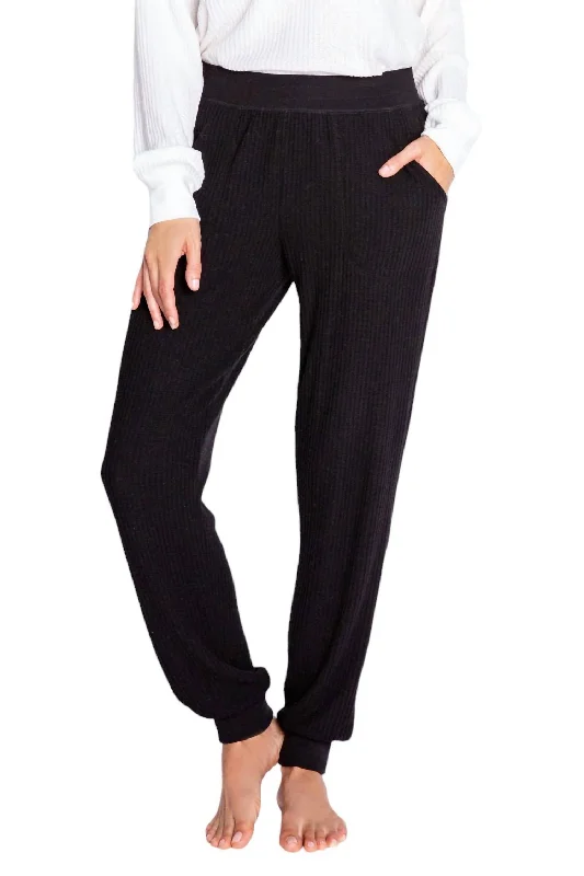 baggy trousers for women -Plush And Thermal Sweatpants In Black