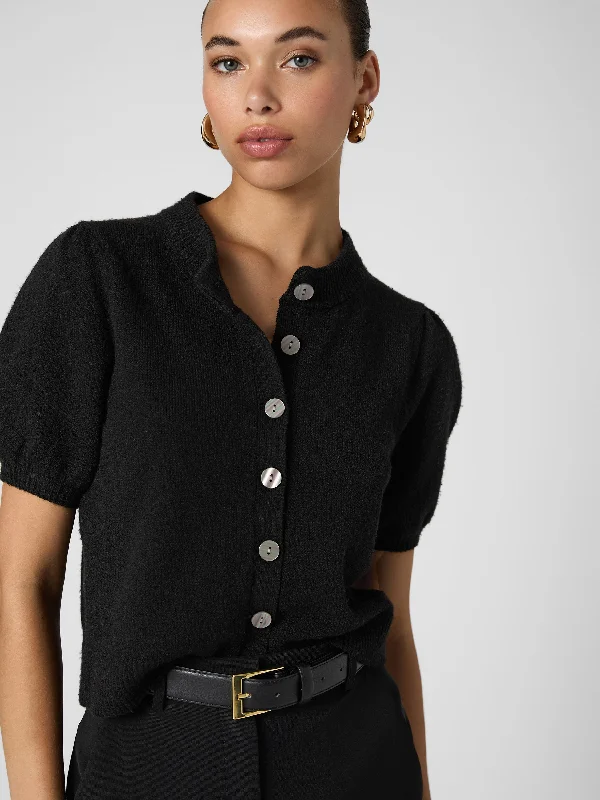 business casual blouses for women -Vhari Short Sleeve Puff Cardigan